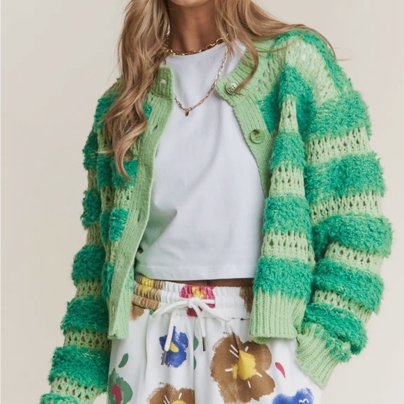 Sweaters - Green Cropped Cardigan